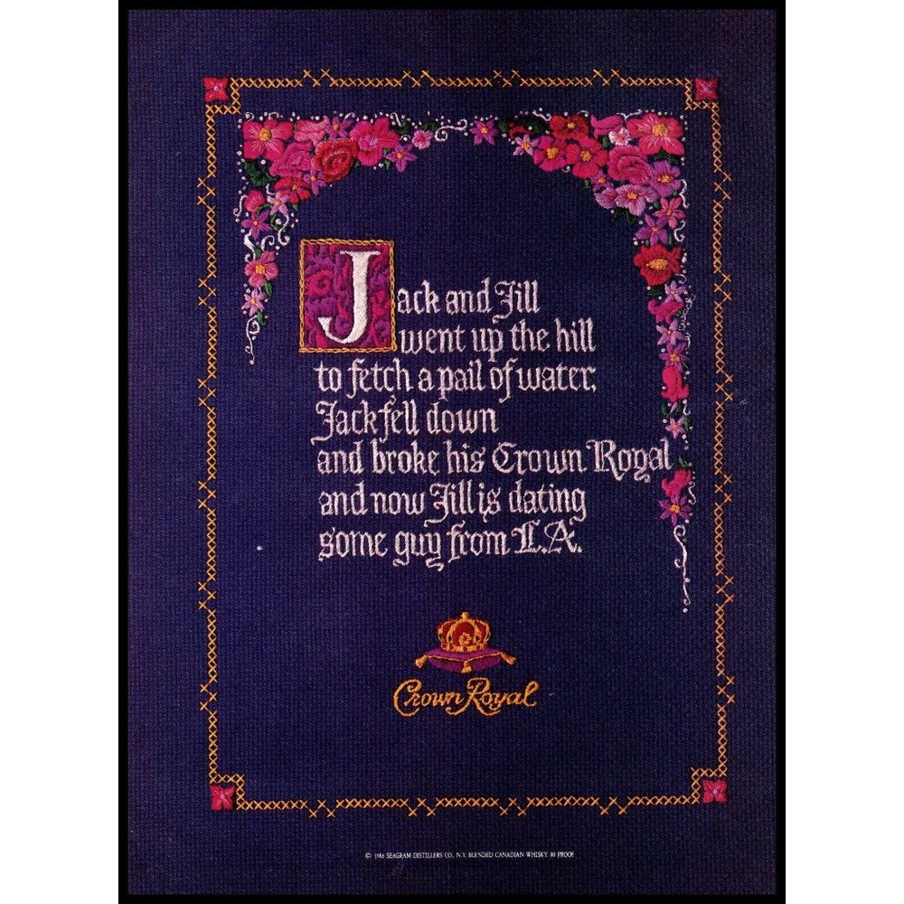 1988 Crown Royal Canadian Whisky Vintage Print Ad Needlepoint Embroidery Photo